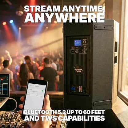 Rockville PLX12 12" Powered PA Speaker, 3000W Peak / 750W RMS, Plywood, DSP | Enclosure, Bluetooth 5.2 TWS, 2 XLR/TRS Inputs, AUX, XLR Output, Wedge Monitor, Pole Mount, 127dB SPL, Class D, 12 Fly Points