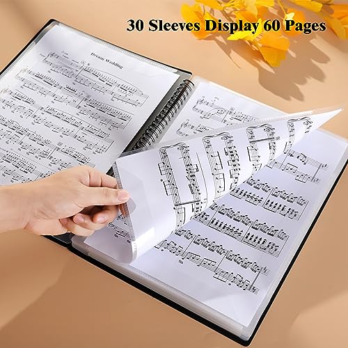 Fansjoy Sheet Music Folder, 60 Pages Capacity, Sheet Music Binder/Holder, Spiral Binder Organizer for Sheet Music Storage, Fits Letter Size 8.5 x 11 in/ A4, Writable & Detachable Choir Folder (Black)