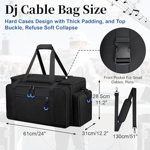 Large Dj Cable Bag with Detachable Dividers, Bottom Pad | Dj Bag for Equipment and Accessories with Laptop and Microphone Pocket, Dj Gig Bag for Musician, Professional, Travel, Blue - color: Blue, style: Dj Cable Bag