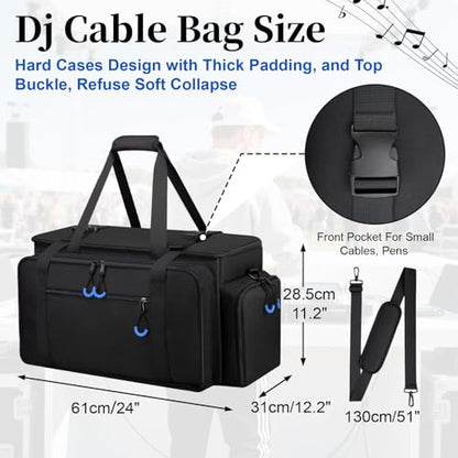 Large Dj Cable Bag with Detachable Dividers, Bottom Pad | Dj Bag for Equipment and Accessories with Laptop and Microphone Pocket, Dj Gig Bag for Musician, Professional, Travel, Blue - color: Blue, style: Dj Cable Bag