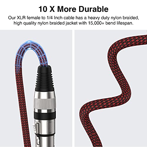 XLR Female to 1/4 Inch Cable 15 ft 2Pack, Nylon Braided Microphone Cable 6.35mm TRS to XLR Female Balanced Cable Compatible with Shotgun Microphone, Recording Studios and More - size: 15Feet-2Pack