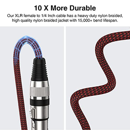 XLR Female to 1/4 Inch Cable 15 ft 2Pack, Nylon Braided Microphone Cable 6.35mm TRS to XLR Female Balanced Cable Compatible with Shotgun Microphone, Recording Studios and More - size: 15Feet-2Pack