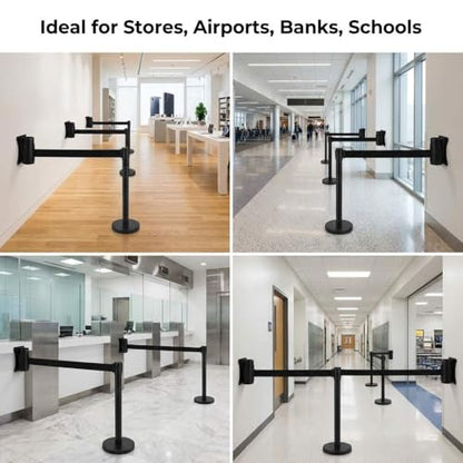 QWORK Wall Mounted Retractable Belt Barrier, 2 Pack Crowd Control Wall Barrier with 10' Belt for Retail Stores, Airports, Banks, School - size: 10' - 2 pack