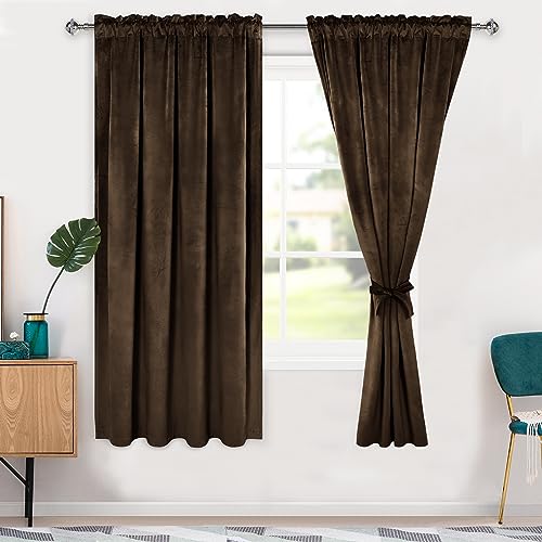 Hiasan Velvet Blackout Curtains 63 inches Length 2 Panels 52W x 63L Brown - color: Brown, size: 52"W x 63"L (Pack of 2)