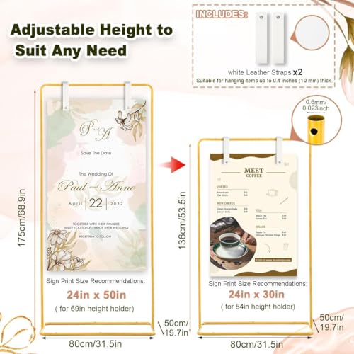 Adjustable Wedding Sign Stand with 2pcs Leather Hanging Straps | Ideal as a Welcome Wedding Sign Holder for Weddings, Baby Showers, Graduation Ceremonies and Other Special Party Occasions. - color: Gold-2PCS