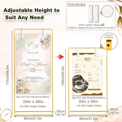 Adjustable Wedding Sign Stand with 2pcs Leather Hanging Straps | Ideal as a Welcome Wedding Sign Holder for Weddings, Baby Showers, Graduation Ceremonies and Other Special Party Occasions. - color: Gold-2PCS