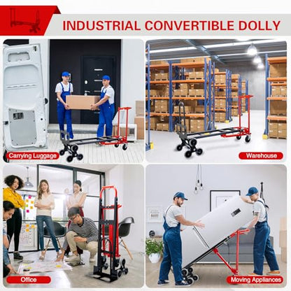3 in 1 Stair Climbing Dolly Cart with Wheels 1000LBS(Red) | Convertible Hand Truck,Stair Dolly Climber Heavy Duty with Solid Wheels for Moving,Transport in Warehouses,Factory - color: Red