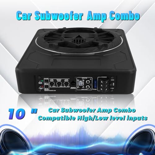 10 Inch Slim Under Seat Powered Car Subwoofer, 1200W Peak Active Subwoofer with Color LED Ambient Light, Built-in Amplifier and Remote, Car/Truck Audio Bass System - color: 10" 1200W Colorful Skull