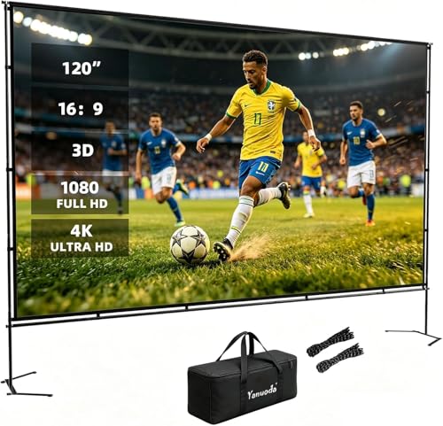 Outdoor Projector Screen with Stand, Portable 16:9 (120-inch) | 4K HD, Wrinkle-Free Display, Washable Fabric, Outdoor Ready, Easy Setup, Carry Bag Included