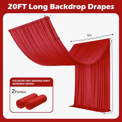 Outpain 10ftx20ft Red Backdrop Ceiling Drapes,2Panels 20ft Height Wrinkle Free Tent Draping Curtains, Fabric Drapery Ceiling Drapes for Wedding Ceremony Birthday Theme Parties with Rod Pocket - color: Red, size: 60"W x 240"L (Pack of 2)