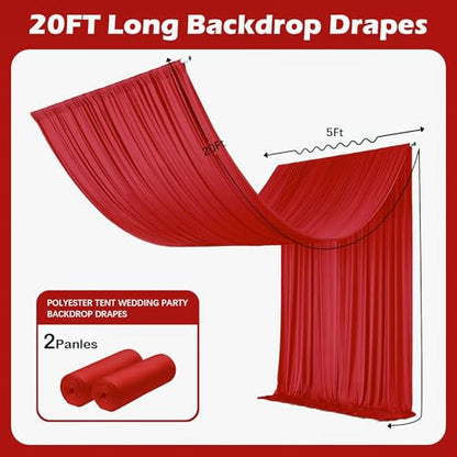 Outpain 10ftx20ft Red Backdrop Ceiling Drapes,2Panels 20ft Height Wrinkle Free Tent Draping Curtains, Fabric Drapery Ceiling Drapes for Wedding Ceremony Birthday Theme Parties with Rod Pocket - color: Red, size: 60"W x 240"L (Pack of 2)
