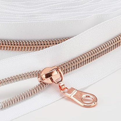The Yards 10 Yards Bulk White Nylon Coil Zipper with Rose Gold Teeth - Replacement Sewing Zipper with 10PCS Sliders for DIY Craft Bags - color: RoseGold-White