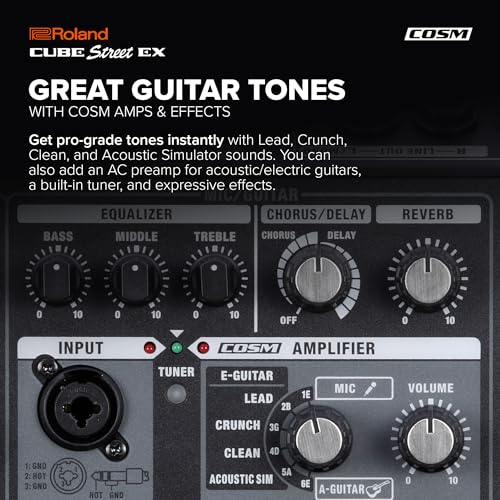 Roland Cube Street EX | Battery-Powered 50W Stereo Amplifier | Clear, Dynamic Sound | Ideal for Outdoor Performances | Supports Mics, Instruments & Audio Devices | COSM Tones for Electric Guitar | Dynamic Sound, Outdoor Performances, Supports Mics, Instru