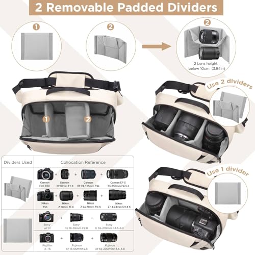 TAAOKA Camera Sling Bag,Waterproof Camera Case with Tripod Holder,Lightweight DSLR/SLR/Mirrorless Camera Bags Crossbody for photographers-Beige - color: Beige