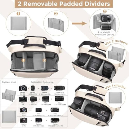 TAAOKA Camera Sling Bag,Waterproof Camera Case with Tripod Holder,Lightweight DSLR/SLR/Mirrorless Camera Bags Crossbody for photographers-Beige - color: Beige