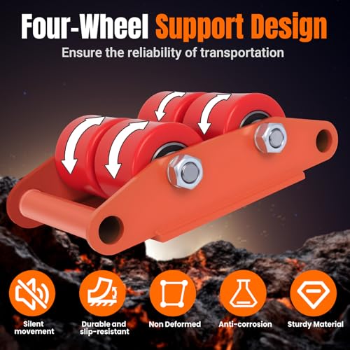 10Ton Machinery Mover & Furniture Dolly - 4 Pack Skate Dolly for Safes & Appliances, 20,000Lbs Machinery Skate with Non-Slip Cap, Heavy Furniture Moving Dolly Kit