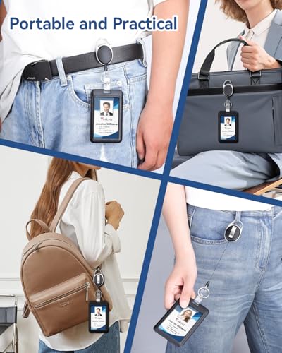 Teskyer 5 Pcs Badge Holder Set with Retractable Reel and Lanyard | 2 ID Holders, 2 Retractable Reels, 1 Detachable Lanyard, Holds 2 Cards, Office School Work Use - size: 5 PCS