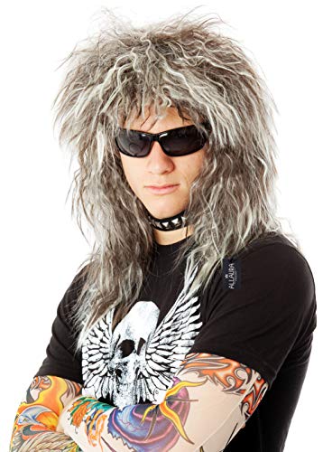 ALLAURA 70s 80s Rocker Wigs + Tattoos Costume Set Glam Hairband Rockstar Mullet Wig + Tattoo Sleeves Heavy Metal Wigs Metal HairWig | Rock Star Wig for Men — Rock Star Costumes for Men's - color: 3-Blonde