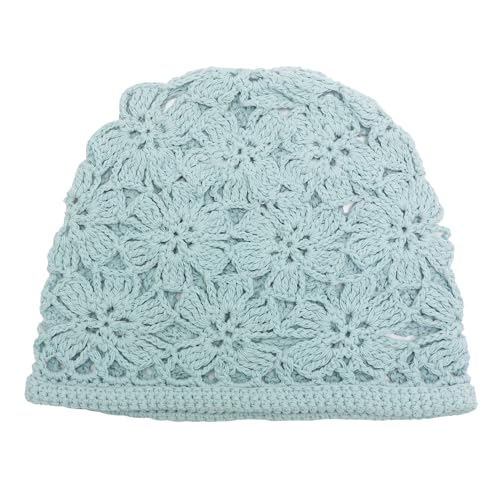 ZLYC Women Cotton Crochet Slouchy Beanie Hat Handmade Knit Summer Skull Cap | Lightweight breathable,boho casual chic look,travel photos festival party,café commute daily wear,beach concert gathering - color: Crochet Blue