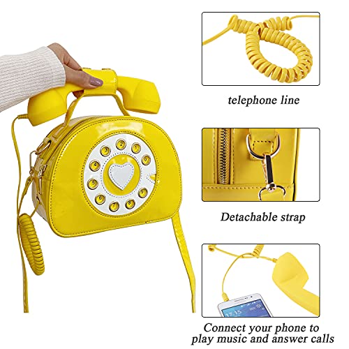 SUKUTU Telephone Shaped Purse Shoulder Crossbody Tote Bags Women Retro Phone Top-Handle Handbags for Girls - color: Yellow