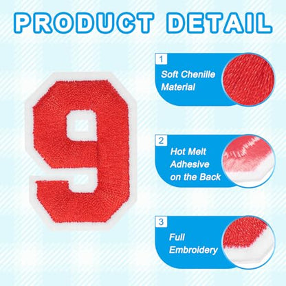 MECCANIXITY Iron on Number Patches 2" Number 9 Iron on Embroidered Patch Sew on Letter Stickers Applique for Repairing Clothing Jeans Shoes Hats DIY(Red, Pack of 9) - style: Number 9