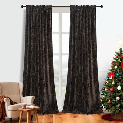 Brown Velvet Curtains 84 inches Long Luxury Back Tab Thermal Insulated Room Darkening Window Drapes for Living Room/Bedroom, W52 x L84, 2 Panels - color: Chocolate, size: 52"W x 84"L (Pack of 2)