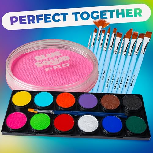 Blue Squid Face Paint Water Based Single Cake Professional Face Paint & Body Paint - Water Activated, Kids Adults Face Painting for Costume, Halloween Makeup, Cosplay - UV Pastel Pink Face Paint 30g - color: UV Pastel Pink