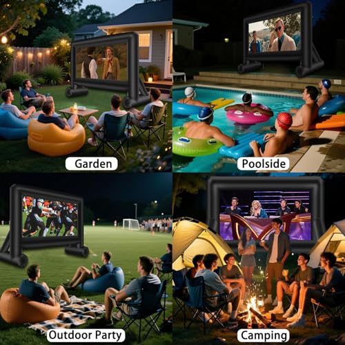 16 Feet Inflatable Movie Screen Outdoor, Inflatable Projector Screen with Blower Carry Bag - Supports Front and Rear Projection Blow Up Screen for Backyard Movie Night Pool Party