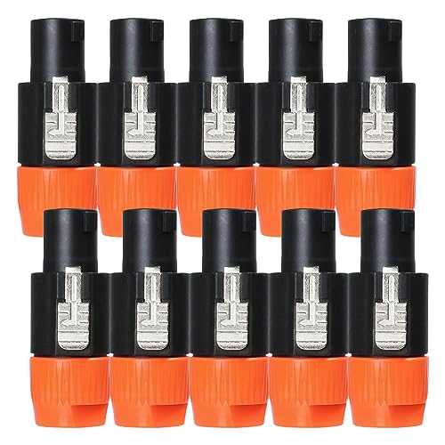 HBU Pack of 10 NL4FC Speakon Connectors - 10pcs 4 Pole Speak-On Connector with Twist Lock - Pro DJ PA Audio Adapter Plug - Compatible NL4FC, NL4FX, NLT4X, NL2FC, NL2FX (Orange) - size: Orange - 10 Pack