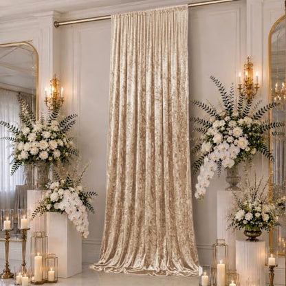 Efavormart Beige Premium Crushed Velvet Backdrop Curtain 5ft x 16ft – Ceiling Drape Panel & Room Divider Curtain with Rod Pocket, 70% Blackout - color: Beige, size: 192"W x 60"L (Pack of 1)