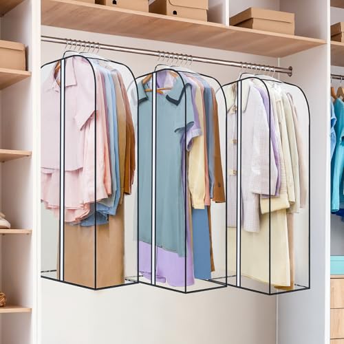 LANDNEOO 6 Pack Clear Garment Bags for Hanging Clothes with Zippers on Double Sides - 10'' Clothes Storage for Coat, Dress, and Fur in Closet - 40'' Long Suit Bags - size: 40 inch