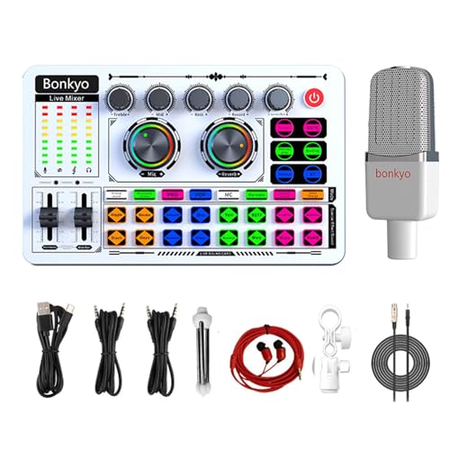 Audio Mixer, F999 Live Sound Card White Version With Dj Mixer For Streaming/Podcasting/Gaming, Professional Studio Equipment (White Bundle) - color: White Bundle