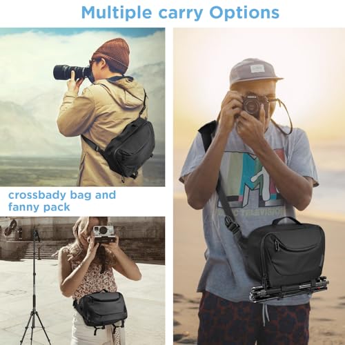 TAAOKA Camera Sling Bag,Waterproof Camera Case with Tripod Holder,Lightweight DSLR/SLR/Mirrorless Camera Bags Crossbody for photographers-Black - color: Black