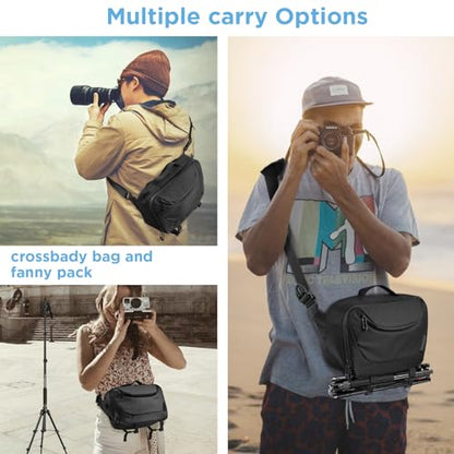 TAAOKA Camera Sling Bag,Waterproof Camera Case with Tripod Holder,Lightweight DSLR/SLR/Mirrorless Camera Bags Crossbody for photographers-Black - color: Black