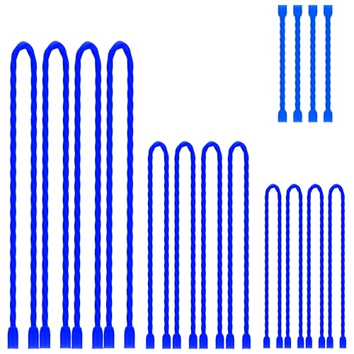 16Pcs 3-24Inch Silicone Cable Ties Reusable Steel-Core Wire Twist Tie Strap | for Bundling and Organizing Colorful Bendable Holder Strap for Indoor and Out All Purpose, Blue - color: Blue, size: 3-24 Inch
