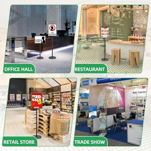 GUOHONG 2Pack Sign Stand 8.5x11 Inch, Adjustable Floor Standing Sign Holder | Heavy Duty Poster Stand Aluminum, Snap Open Frame, 360° Rotation Vertical Horizontal, Round Base for Mall, School, Restaurant