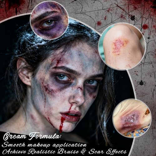 6 Colors Face Paint Bruise Palette, Halloween Washable Body Paint | Halloween SFX Makeup Body Paint Makeup Kit, Face Body Paint Palette with Brush Sponge for Witch Monster Cosplay Costumes - color: Hulk Makeup