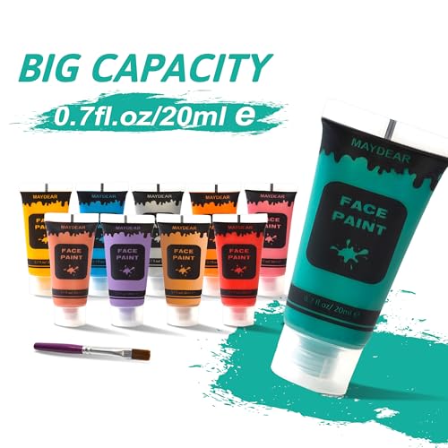 Maydear 10 Colors Face Body Paint Set, Safe Non-Toxic Liquid Paint for Adults and Children, Halloween, Cosplay - Pearl 0.7 FL OZ. Each - color: 10 Colors-Pearl