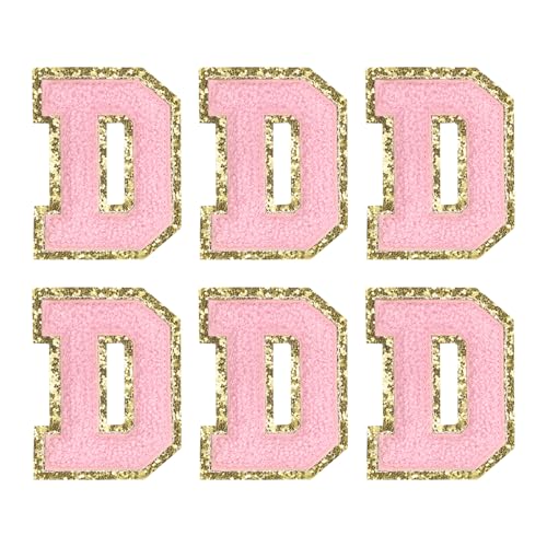 MECCANIXITY Chenille Letter Patches 2.2" Self Adhesive Alphabet D Stick on Embroidered Patch Sew on Letter Stickers Applique for Repairing Clothing Jeans Shoes Hats DIY(Pink, Pack of 6) - style: Letter-D