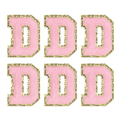 MECCANIXITY Chenille Letter Patches 2.2" Self Adhesive Alphabet D Stick on Embroidered Patch Sew on Letter Stickers Applique for Repairing Clothing Jeans Shoes Hats DIY(Pink, Pack of 6) - style: Letter-D