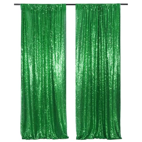 PartyDelight Green Sequin Backdrop Curtains 2x8ft 2 Panels - color: Green, size: 24"W x 96"L (Pack of 2)