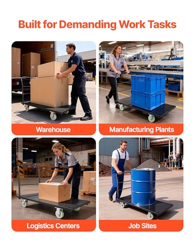 VEVOR Heavy Duty Platform Truck, 2000 LBS Industrial Steel Flatbed Cart with 360° Swivel Wheels, Platform Push Cart Dolly, Easy Storage for Warehouse/Garage/Moving/Garden (48" x 24" x 32") | Platform Truck with 360° Swivel Wheels, Foldable Push Cart Dolly