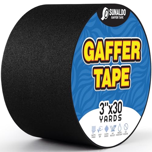 Gaffers Tape (3"x30 yards) Heavy Duty, Easy Rip, No Residue | Black | Professional Grade Floor Tape for Electrical Cords, Matte Finish Non Reflective, Weather Resistant - color: Black, size: 3" x 30 Yards