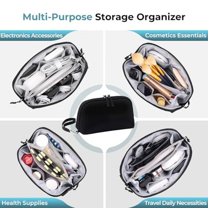 FYY Travel Cable Organizer - 8 Compartments, Lightweight, Water Repellent - color: Black, size: (M) 8.9"× 5.1"× 3.3"