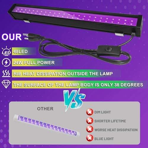 Upgraded 4 Pack 24W LED Black Light Bar, Black Lights Party Supplies for Halloween Glow Fluorescent Party Bedroom Game Room Body Paint Stage Lighting - style: 4Pack