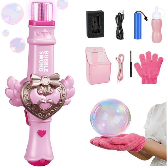 Smoke Bubble Machine - Rechargeable Fog Wand with Lights, Pink - style: pink