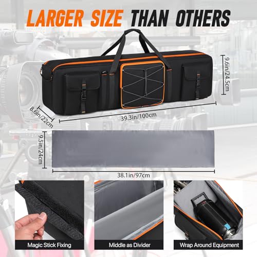 Tripod Carrying Case,Tripod Light Stand and Photography Lighting Kit Bag,Photo Studio Equipment Large Carrying Bag with Removable Padding (40 * 9.8 * 9.6in) - size: 40*9.8*9.6in
