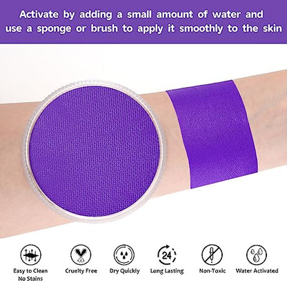 Light Purple Face Body Paint (30gm), Water Activated Face Paint Kit Safe for Kids & Adults, Safe Face Painting for Halloween Widowmaker Mermaid Ursula Cosplay Costume SFX Makeup - color: Light Purple