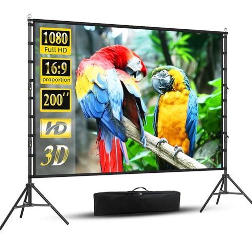 200inch Outdoor Projector Screen with Stand,XINLEMY Big Portable Projection Screen,16:9 4K HD Wrinkle-Free Rear Front Movie Screen with Carry Bag for Backyard Night RVing Home Theater
