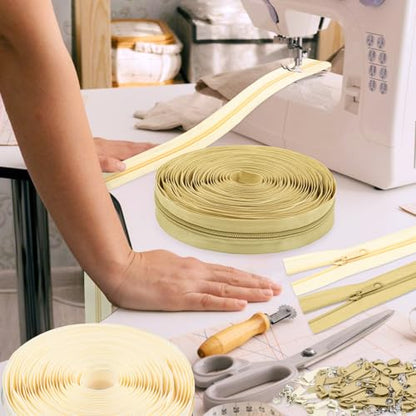 DOITEM Zipper by the Yard 10 Yards Bulk Zipper - (#5) Zippers, Nylon Coil Zippers with 20PCS Sliders for DIY Sewing Bags(Beige and Cream) - color: Beige and Cream